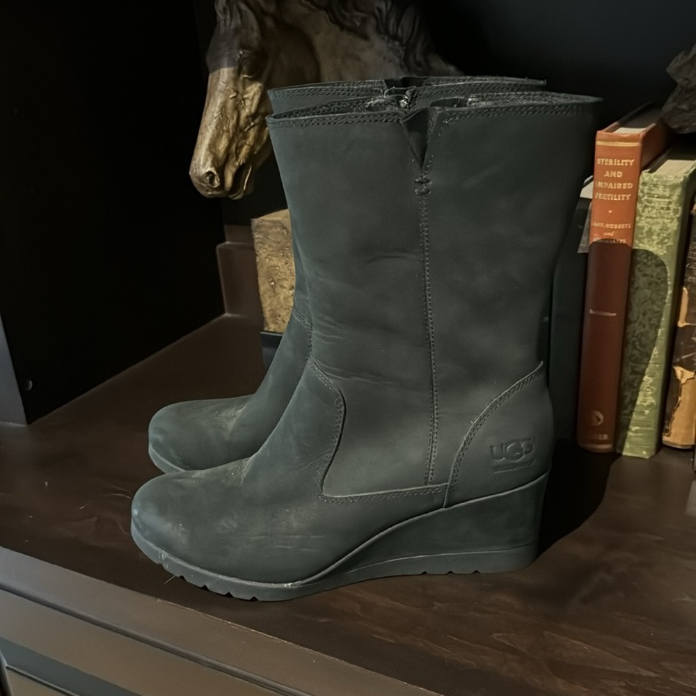 UGG Black Wedge Winter Rain Boots